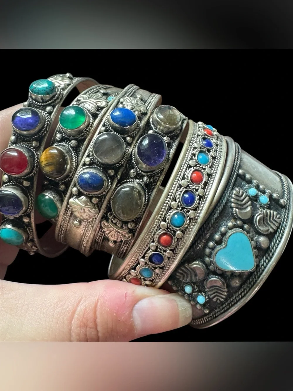 Vintage Lot of Six Silver Tone Rhinestone Bangle Bracelets